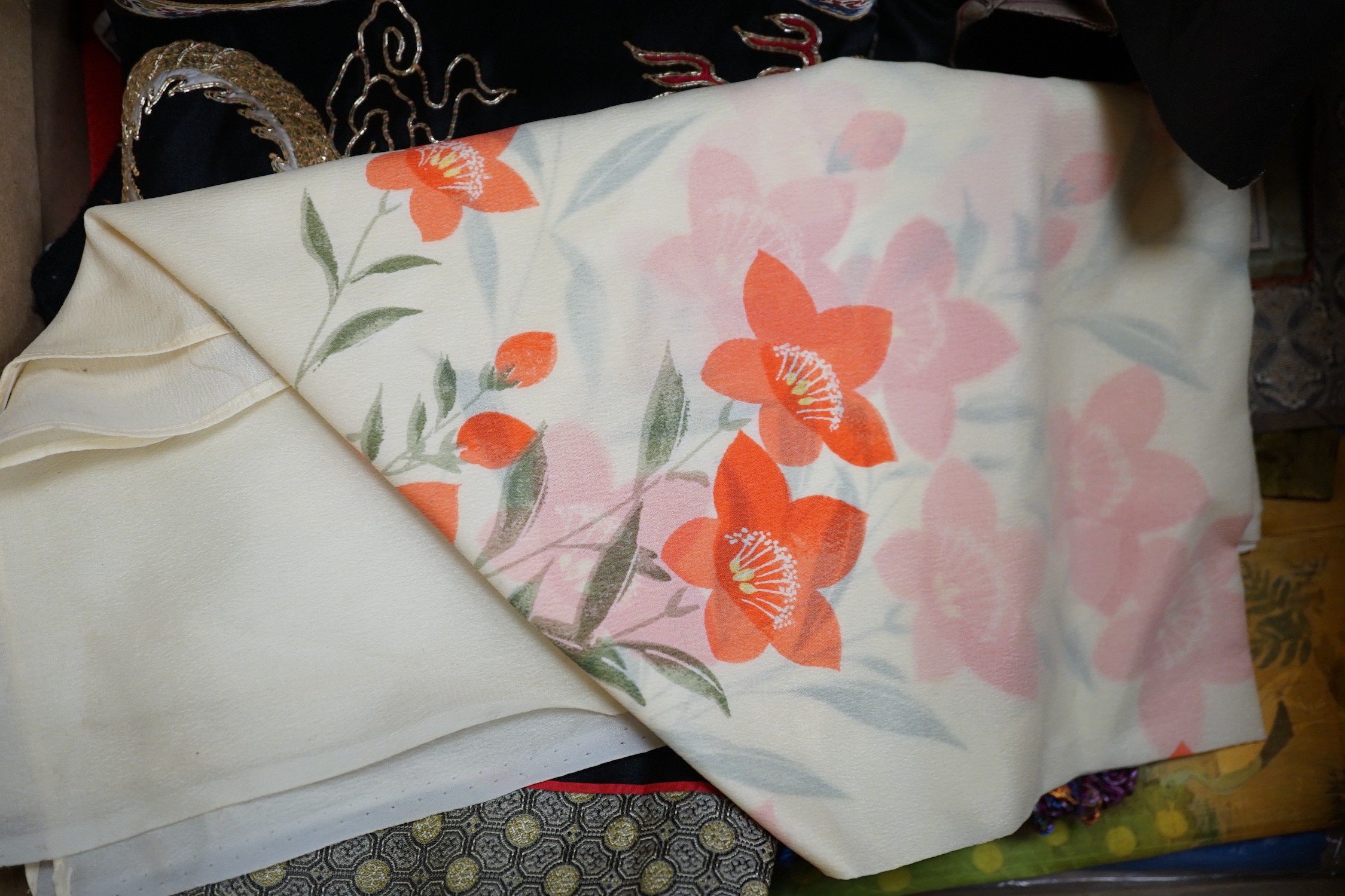 Various mixed Japanese textiles, boxes etc(2boxes)